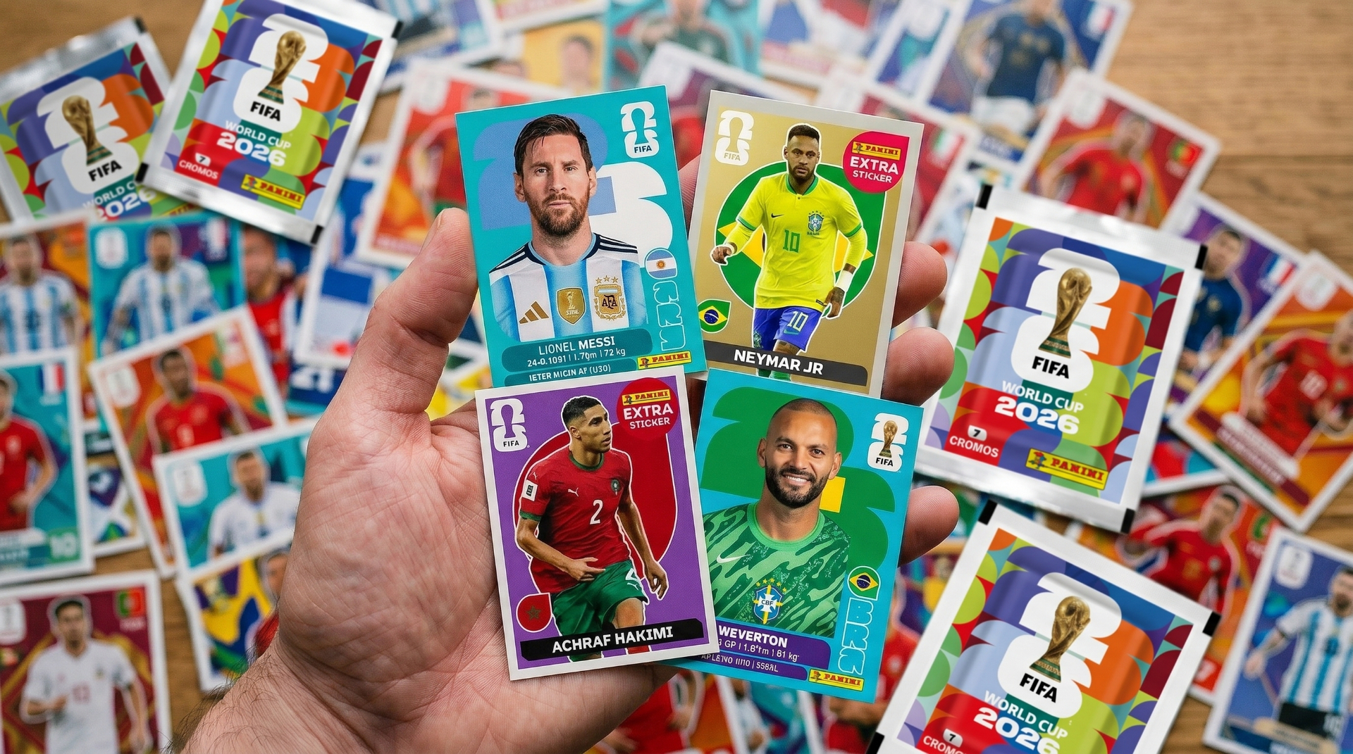 Figurinhas raras de Messi, Neymar, Hakimi